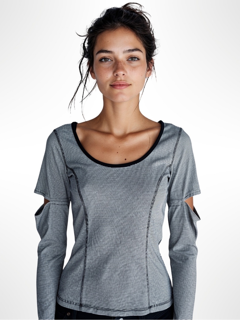 DC Women's Striped Performance Long Sleeve Top Cashew Heathered Black S